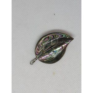 Vintage Sterling Silver Ablone Leaf Brooch